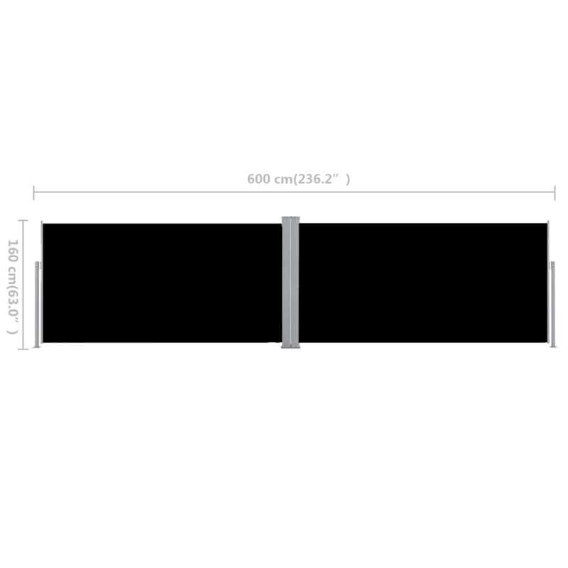 236'' W x 71'' D Polyester Cover Retractable Side Awning, 63" H x 236" W x 63" D, Black