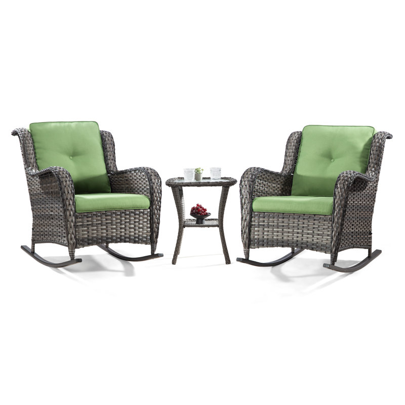 Wellford 2 - Person Wicker Patio Dining Set with , Cushions Included, Green