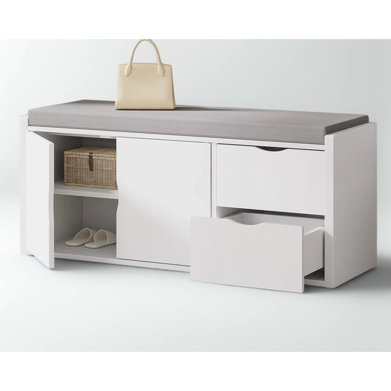Banc de rangement Modern, Blanc, Gris clair