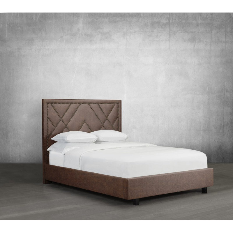 Lit plateforme en tissu d’ameublement Stradley, Double, Cuir - Espresso