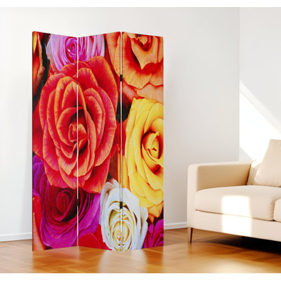 Fates 48 X 72 Multi Color Wood Canvas Daisy And Rose Screen