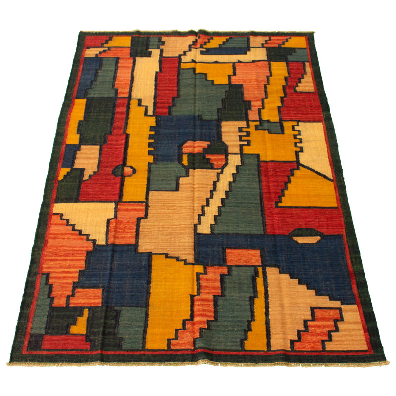 Tapis de bois one-of-kind-noué la new age anatolian bleu foncé/rouge foncé 6 pi x 8 pi aire de laine 10 po