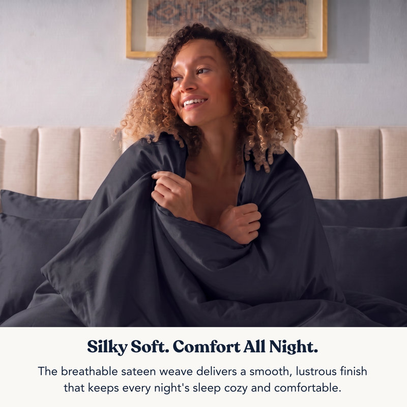 Ensemble de literie en satin de coton 100% biologique Delara GOTS, Housse de couette pour lit simple + 4 pièces supp