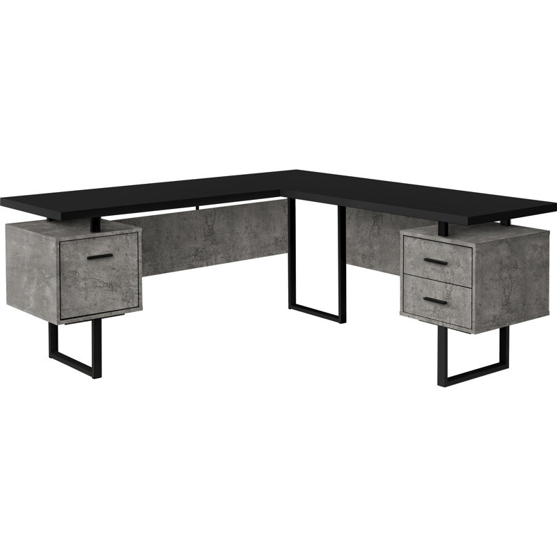 Bureau d'ordinateur en L 71 po avec trois tiroirs