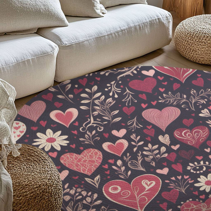 Tapis tressé Rosy Heart Love, Rond 5 pi