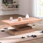 Table basse aspect bois avec base en bloc sculpturale, table de centre rectangulaire Farmhouse, couleur naturelle