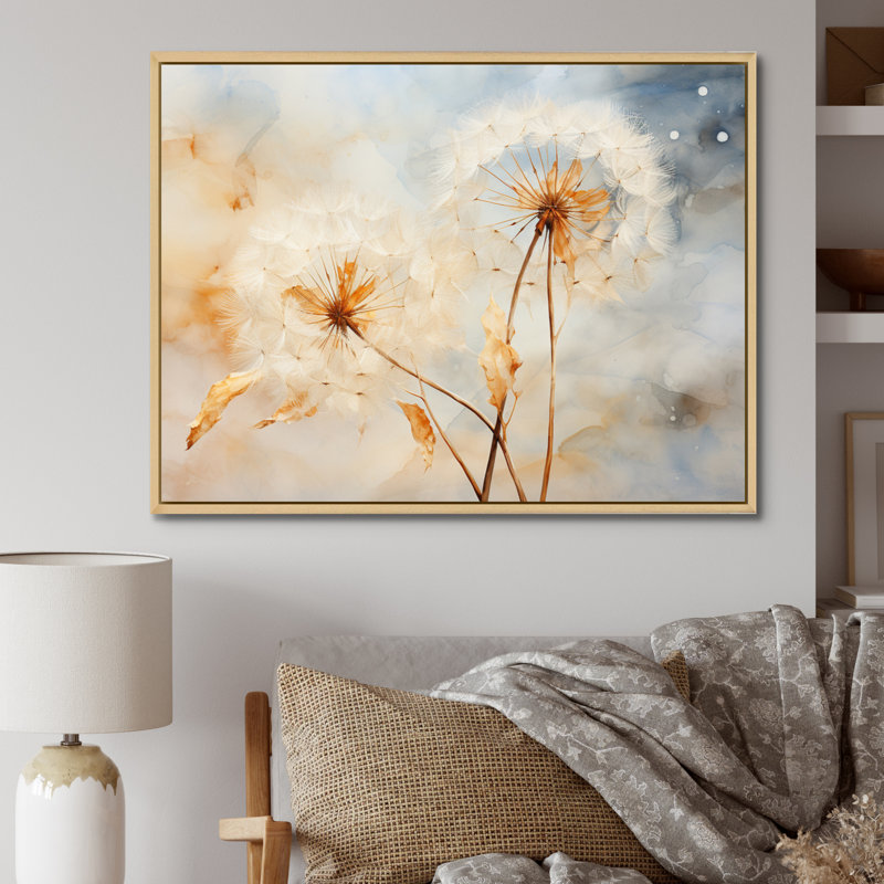 Pissenlit pétale pureté - art mural pissenlit, H 34 po x l 44 po x P 1,5 po, Cadre flottant érable