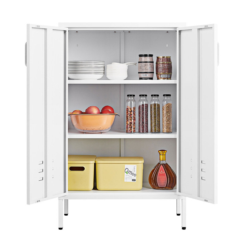 Armoires de rangement en acier avec 2 portes, Blanc / Blanc