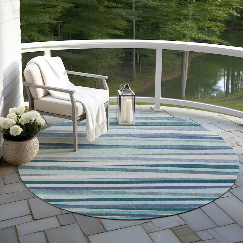 Liora Teal Washable Indoor-Outdoor Rug - , 8' x 8'