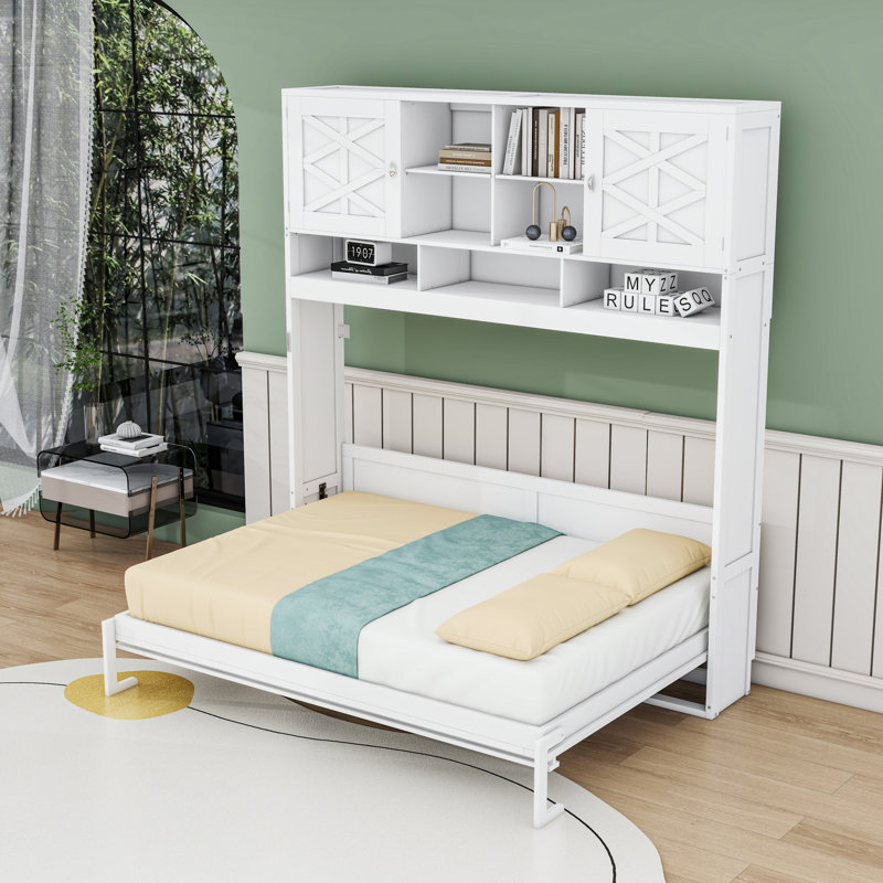 Grand lit escamotable avec tablettes, conception murale