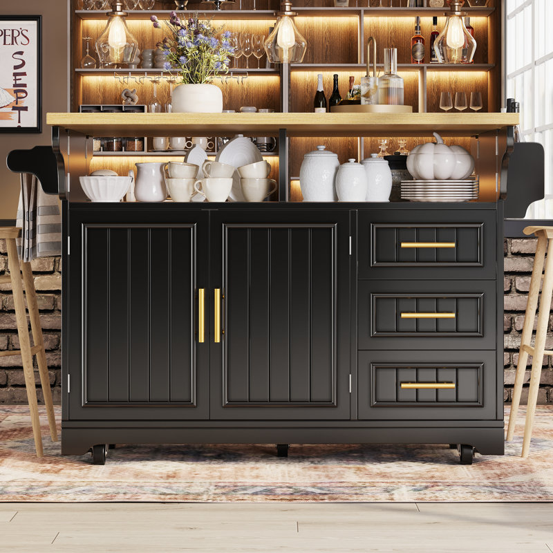 143 cm W Kitchen Island, Black