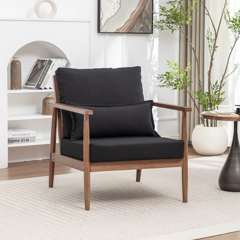 Rayn Solid Wood Upholstered Armchair, Black