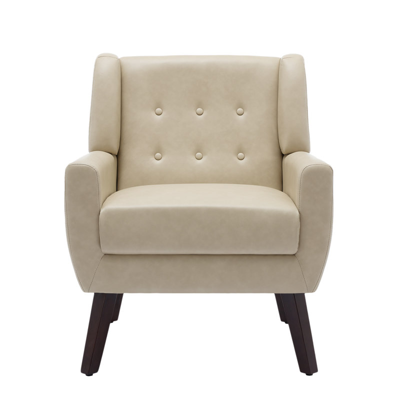 Jaqueze Upholstered Cream Faux Leather Tufted Square Arm Accent chair, Cream Faux Leather