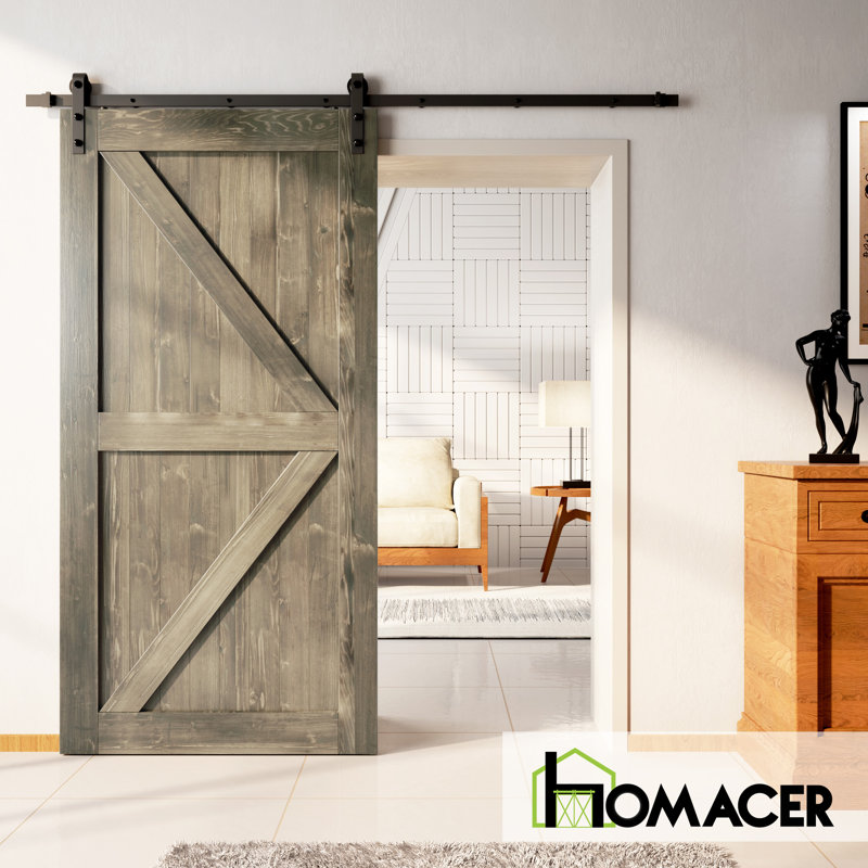 Porte en bois de pin massif 5-en-1 de conception unique non assemblée seulement, Gris, 60 po x 80 po