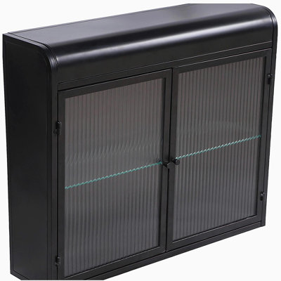 Armoire de rangement murale en métal à 2 portes avec portes et tablettes en verre trempé pour la salle de bain, la cuisine et le salon