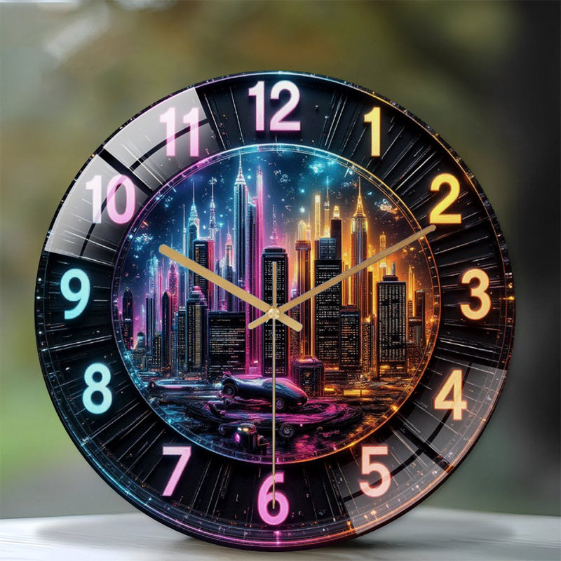 Horloge murale Neon Cityscape