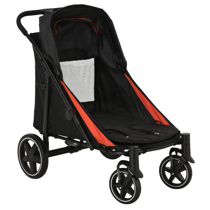 Foldable Standard Stroller Pet Stroller with Storage Smooth Ride with Shock Absorption, Black/Red
