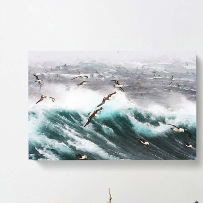 Seagulls Above The Ocean - Wrapped Canvas