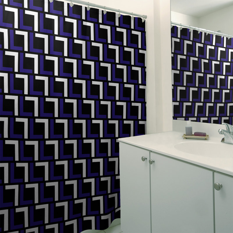 Rideau de douche géométrique simple, Purple/White/Black