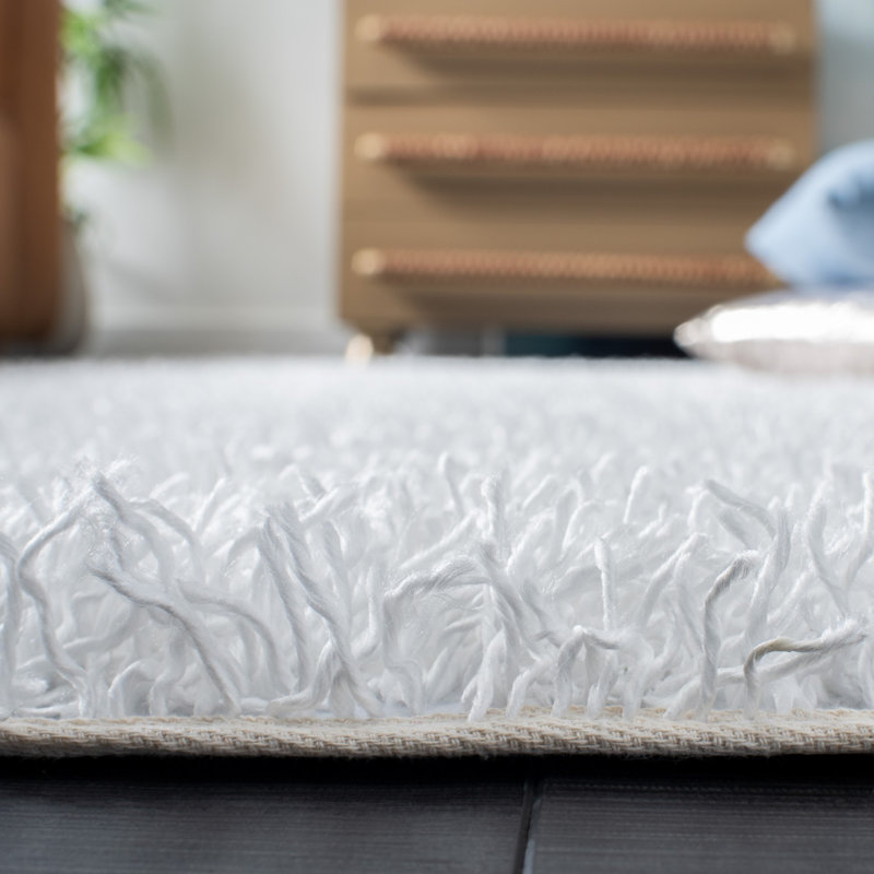 Tapis blanc à poils longs Assar, Carré 5 pi
