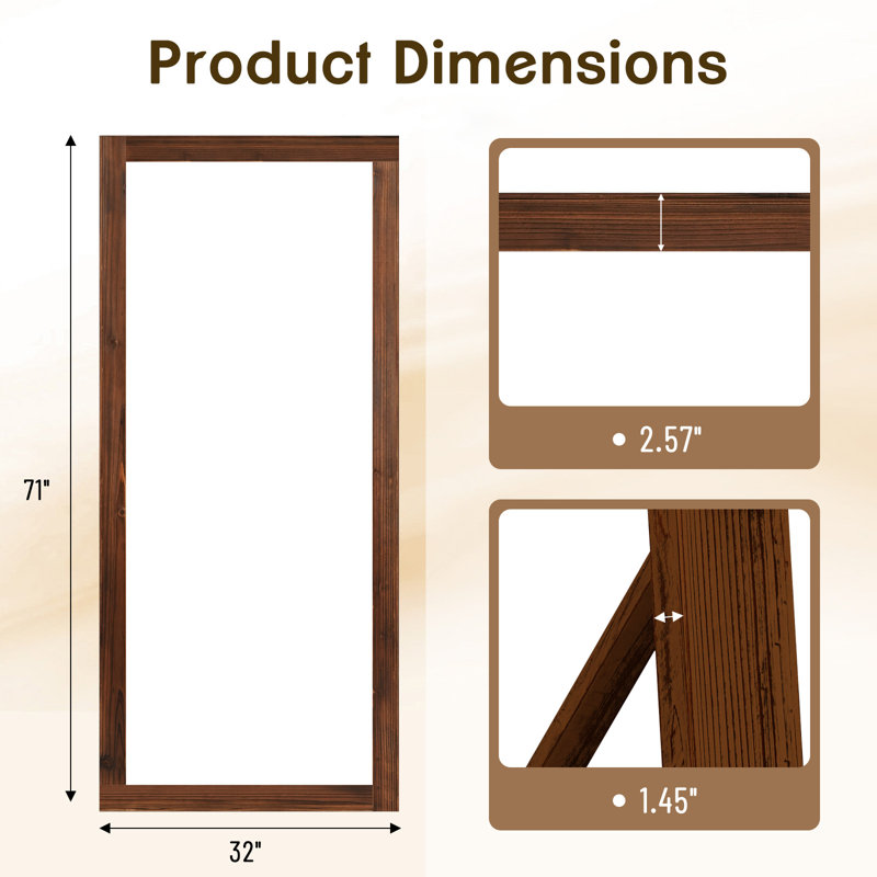 Full Length Mirror With Solid Paulownia Wood Frame, Standing Or Wall-Mounted, 70.86" x 31.88"