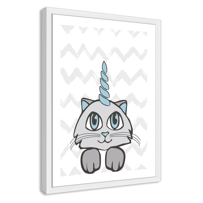Caticorn II, art encadré, H 34,5 po x l 24,5 po x P 0,63 po, Cadre blanc
