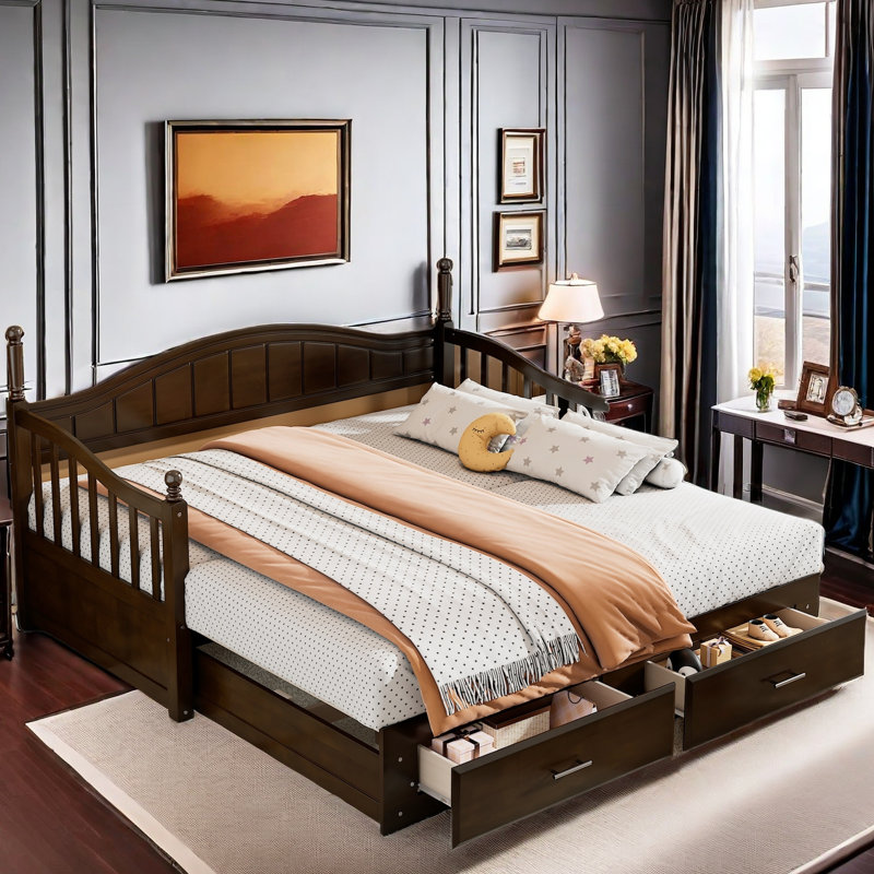 Gerjet Elegant Extendable Daybed with Two Storage Drawers and Twin Size Trundle, Espresso