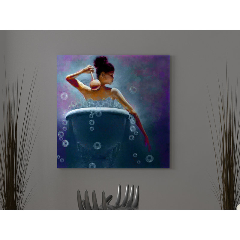 « ébène bubbles femme salle de bain africain american »-impression sur toile tendue, H 42 po x l 42 po x P 1,5 po