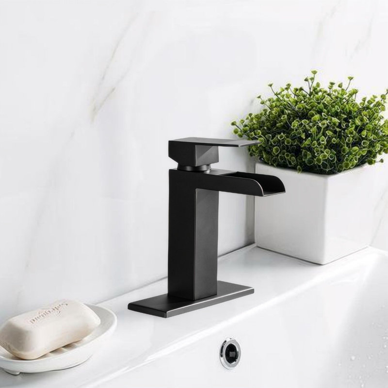 Waterfall Single Handle Bathroom Sink Faucets, Matte Black