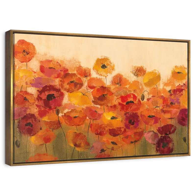 Coquelicots vibrants d'été, Cadre flottant doré, 31 po x 21 po