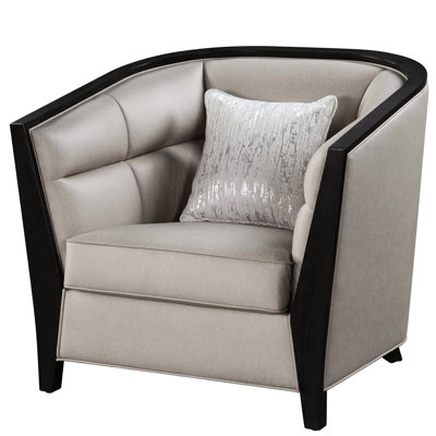 Chaise beige - contreplaqué, sans rangement, profondeur de produit de 37 po, dimensions de l'assise de 24 po dans un cadre en bois, coussin inclus, hauteur de 35 po, capacité de 220 lb