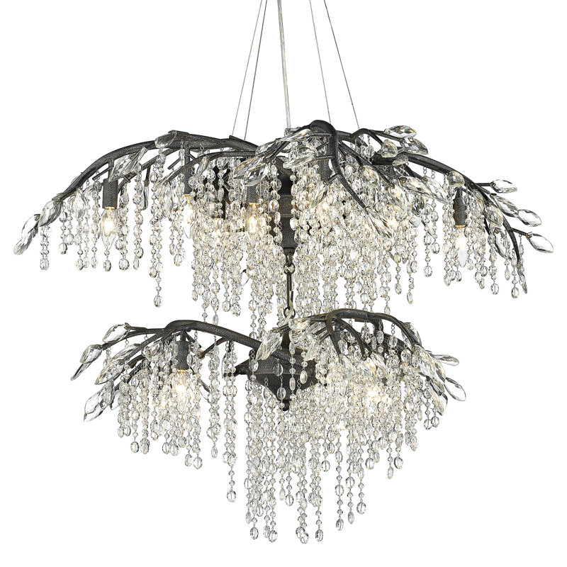 Montriel 18 - Light Steel Dimmable Tiered Chandelier, Black Iron