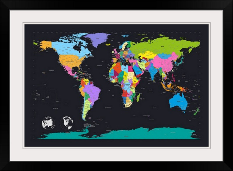 «Traditional World Map» par Francy, impression, H 20 po x l 26 po x P 1 po, Cadre noir