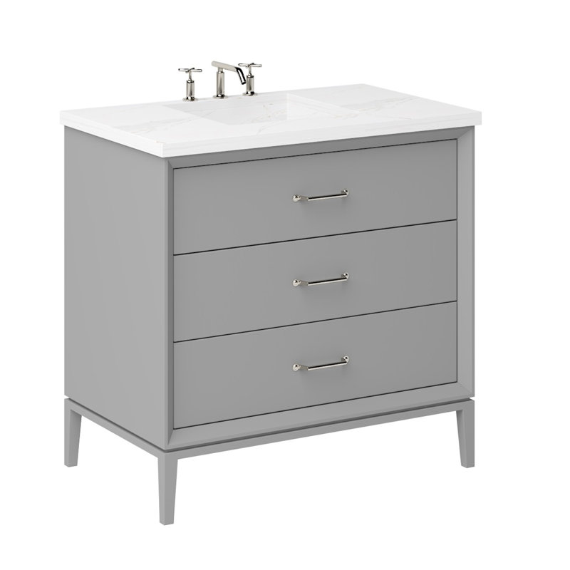 Alexandra Three-Drawer Single Bath Vanity, 42", Platinum Gray, Satin Nickel