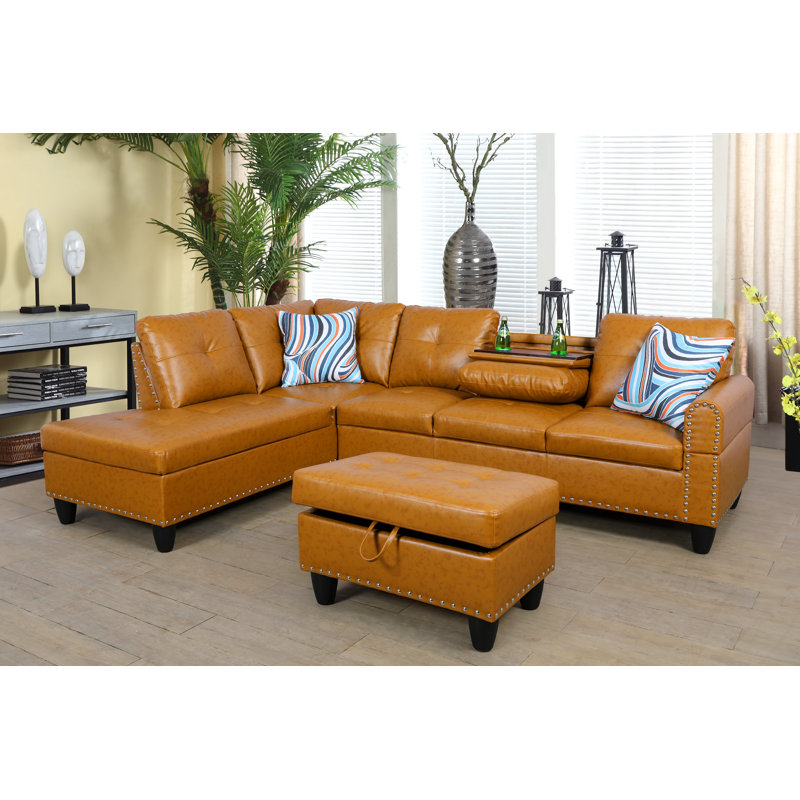 Mccroy Faux Leather L-Shaped Sectional, Left Hand Facing