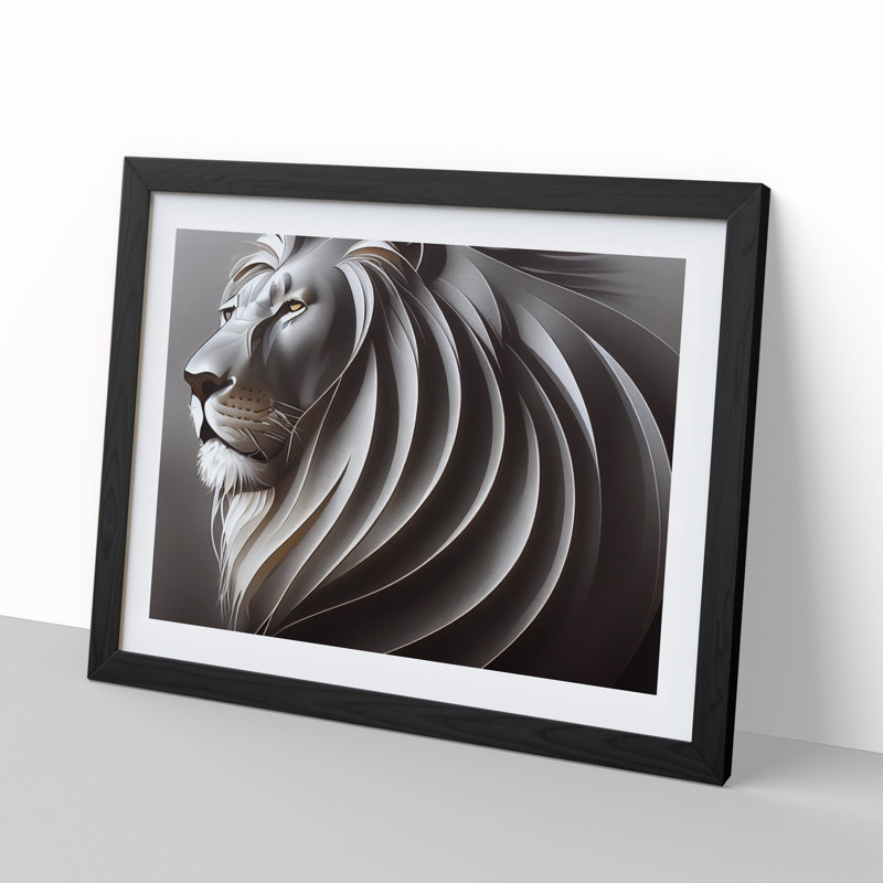 Lion Statue - Single Picture Frame Print, Black, 25cm H x 34cm W x 2cm D