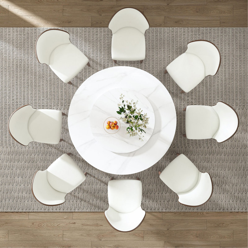 Table de salle à manger ronde de 53 po avec plateau tournant - Plateau en pierre frittée résistant aux rayures et à la chaleur pour la cuisine et le restaurant