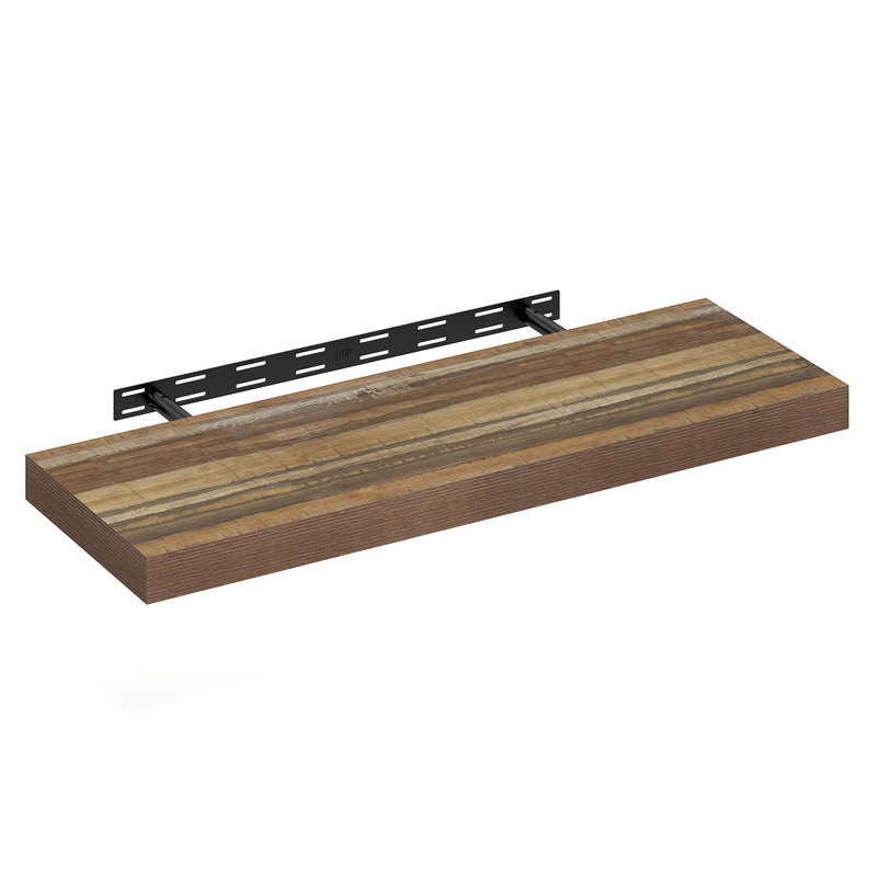 Furinno TANNA Floating Shelves for Wall, 12 x 35 Wall Shelf, Wall Mounted Floating Shelf with Invisible Brackets, 2-in Thick Shelf, for Bathroom, Living Room, Bedroom, Home Office, Retro Brown