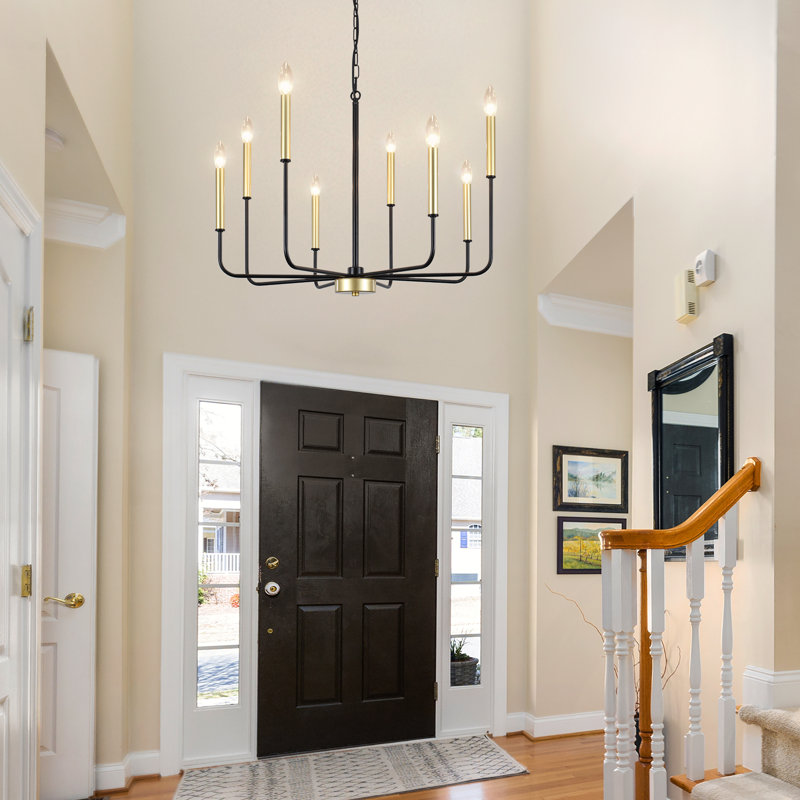 Ambler 8-Light Classic / Traditional Iron Chandelier, Farmhouse Candle-Style Lighting Fixture for Kitchen Island, Bedroom, Living Room, Foyer, Hallway, Entryway