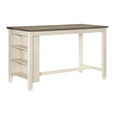 Table de salle à manger à hauteur de comptoir moderne blanc antique et brun 1 pièce avec tablettes intégrées