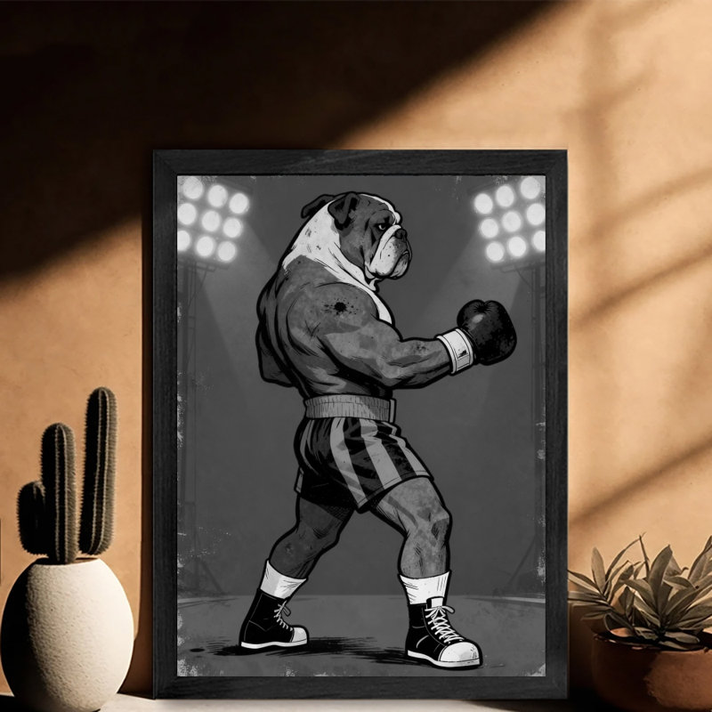 Art encadré noir Bulldog rétro encadré noir, H 11 po x l 9 po