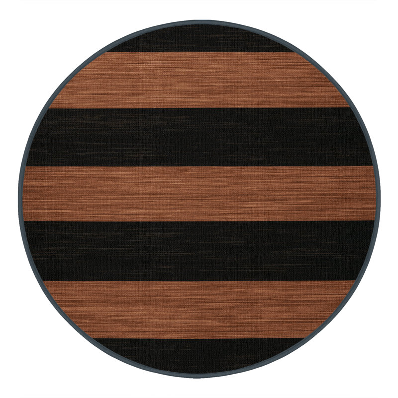 Machine Washable Horizontal Stripes Grey Area Rug, Round 8'