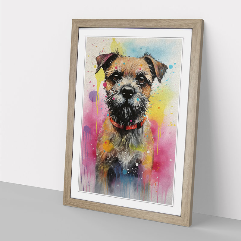 Border Terrier Informel No.3 - Single Picture Frame Print on Wood, Oak Framed, 34cm H x 25cm W x 2cm D