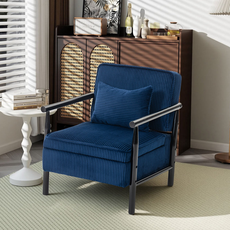 Chaise avec accoudoirs rembourrée Mid-Century, Noir, Bleu