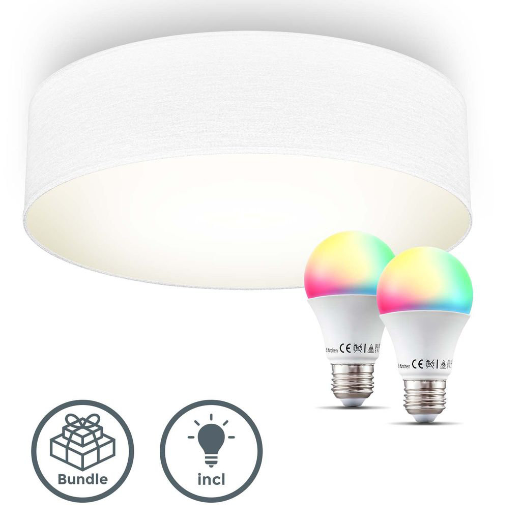 Deckenleuchte Stoff Textil Lampenschirm Wohnzimmerlampe Decke Inkl WIFI Lampe