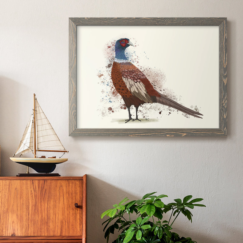 Pheasant Splash 5, peinture sur toile encadrée, Gris, H 14 po x l 20 po x P 1,5 po