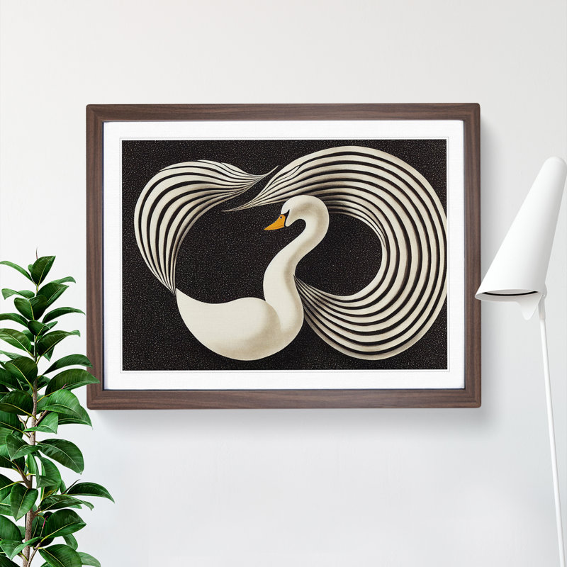 Swan Abstract Art Vol.1 - Single Picture Frame Print, 46cm H x 64cm W x 2cm D, Walnut Framed