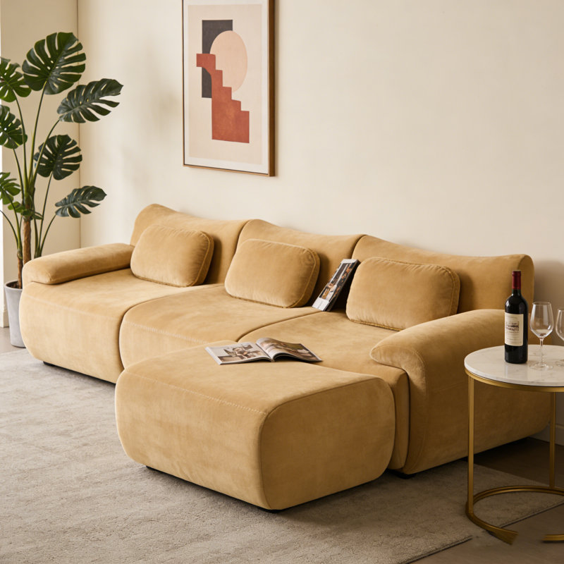 Boneless Modular Sectional Sofa Set – Chenille Deep Seat 3+1 Seater with 3 Cushions, Extra Large Comfortable Living Room Sofa for Bedroom or Apartment