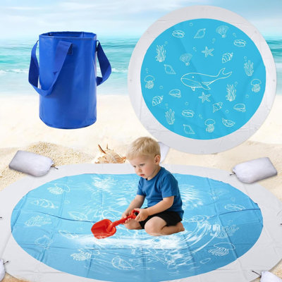 Beach Pool, Portable Foldable Plastic Kids Pool Blanket With 8 Fixed Holes, Waterproof Beach Mat Kit With Storage Bag 8 Drawstring Bags 8 Pegs For Toddlers Vacation Swimming Picnic