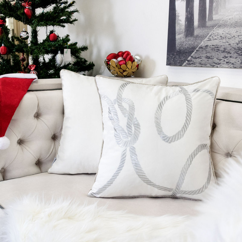 Canale Embroidered Throw Pillow, White
